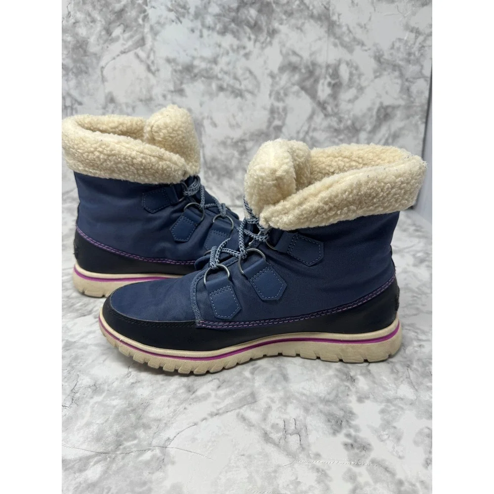 Sorel Whitney💙💜💙 Short Lace Waterproof Winter Boots Navy Blue Purple Womens 8